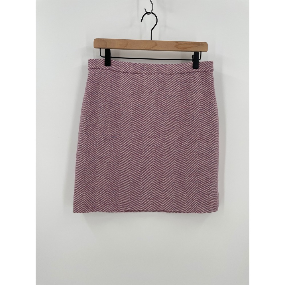 J Crew AC476 Pink Herringbone 100% Wool Mini Skirt Size 8 Preppy Academia